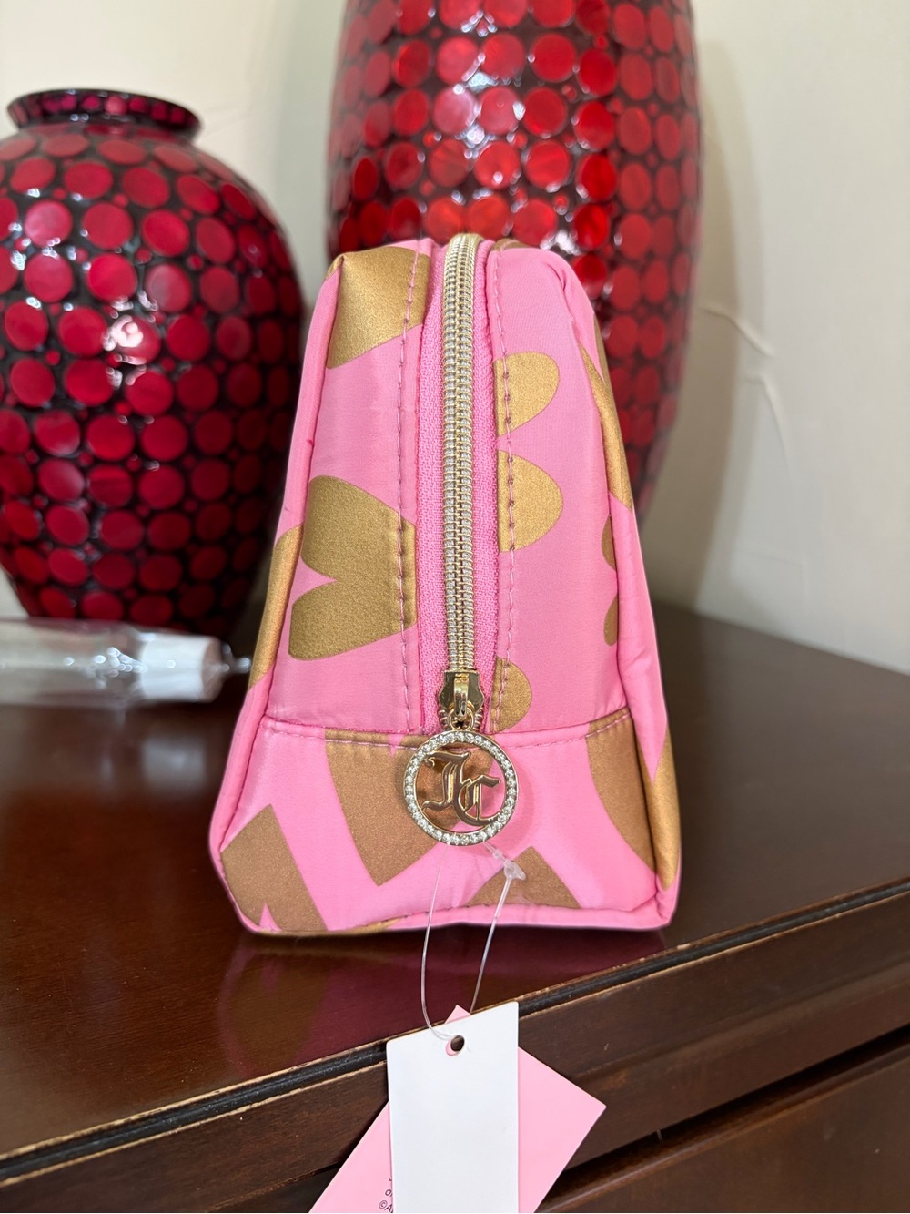 Juicy Couture Pink Cosmetic Pouch with Gold Heart Motif and Travel Bottle - Picture 6 of 17